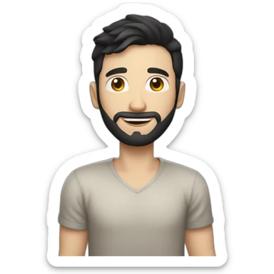 29 years old white skin man from spain with black hair, no beard, who loves apple company sticker