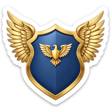 a navy blue shield with large gold wings sticker