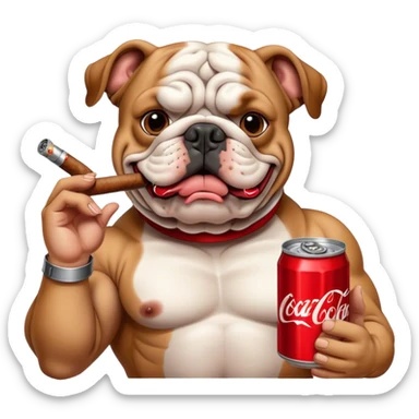 Bulldog with coke smoking a cigar sticker