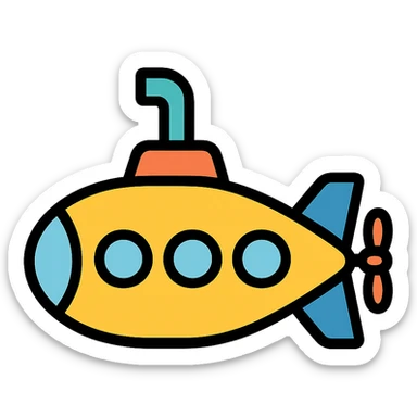 submarine, modern icon style, simple and recognizable, clean lines, minimal details, suitable for app or website use sticker