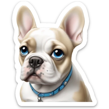 Blue eyed Merle French bulldog with blonde hair, blue eyed woman owner sticker