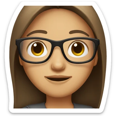 girl with long brown straight hair and black glasses sticker