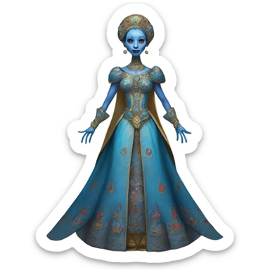 a blue alien woman full body in Romanov dress sticker
