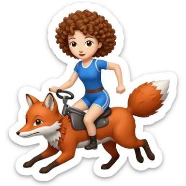 cute woman short tight curly brown hair riding running fox sticker