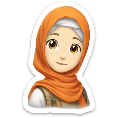 anime girl hijab smile sweet white skinned peanime female adventurer in orange clothes half and wave sticker