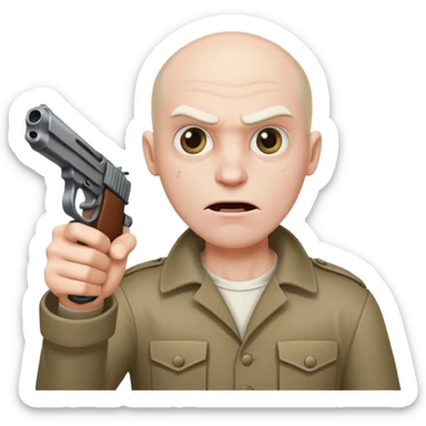 crazy mad man with gun pointing it  sticker