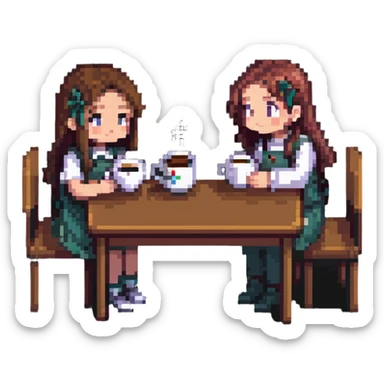 boy and girl sitting at a table sipping coffee sticker