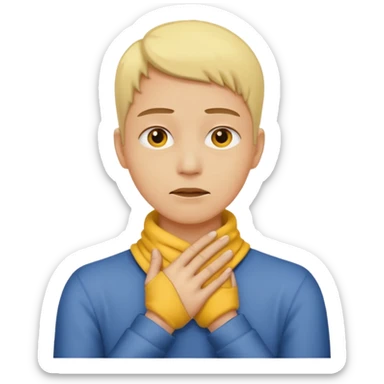 generate it with a typical yellow face with hands around the neck and show a strained expression sticker