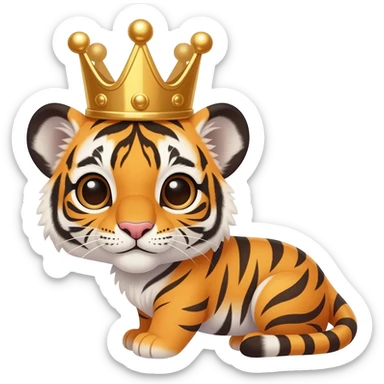 Funny baby tiger with crown sticker