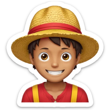 Luffy with a big smile and red shirt with yellow and red straw hat sticker