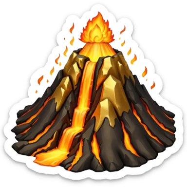 Volcano erupting gold sticker