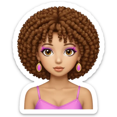 Naturally tan skin girl short brown curly afro hrown eyes gyaru sticker