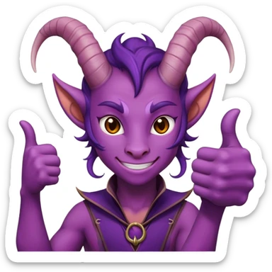 A purple tiefling gives a thumbs up sticker