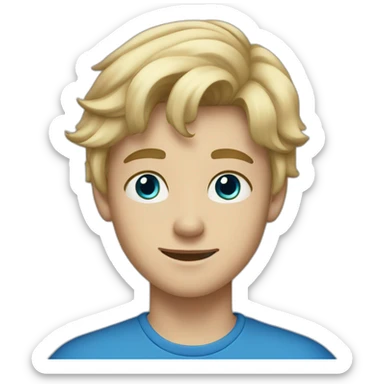 Blond (almost brown) boy with blue (a bit greyish) eyes. He is 16 years old  sticker