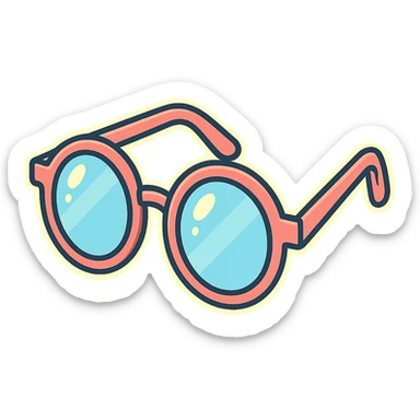 stylish eyeglasses for vision with diopters, round frame, three-quarter view, vector look with shadows and glare, detailed shading, thin clean outlines, pastel palette, Japanese pop art, sticker look, highly detailed, transparent background sticker