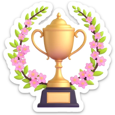 golden spring trophy with cherry blossoms sticker