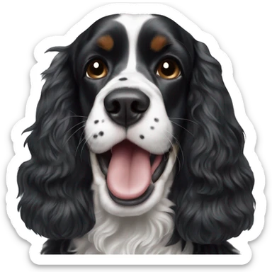 black and white english cocker spaniel with nose spots and open mouth sticker
