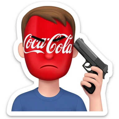 grumpy Coca-cola emoji with gun to the head sticker
