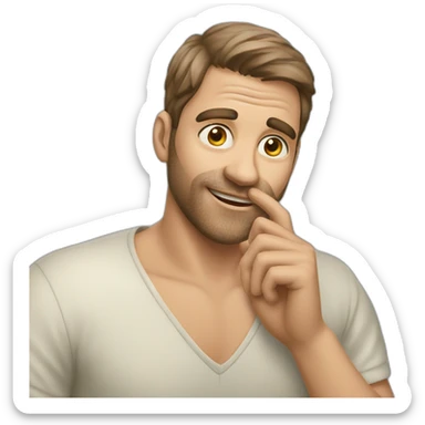 man using his pointer finger to rub his cheek sticker