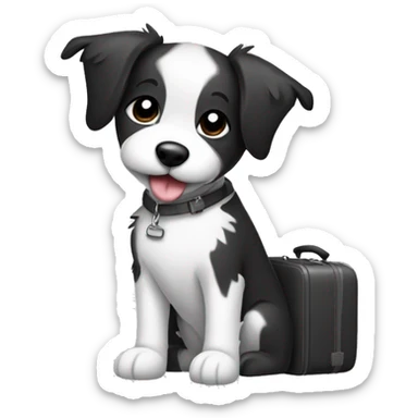 Black and white outline simple Sketch of Short scruffy dog with suitcase  sticker