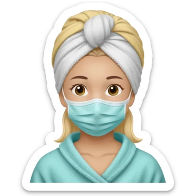 Face cleanser girl with mask and towel on her hair sticker