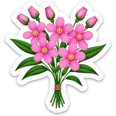 big bouquet pink Balsamina flower stem, leaf sticker