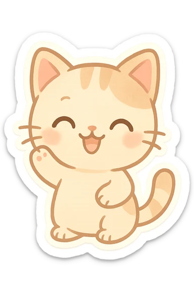 chibi sticker of a smiling cat waving sticker