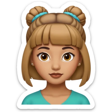 In Apple Memoji format, a girl with bangs and her hair in a bun. The girl has light brown skin and arab ethnic features sticker