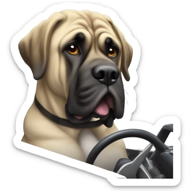 English Mastiff Driving a Racecar sticker