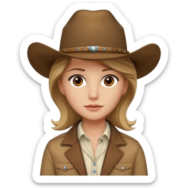 Ennis Del Mar from Brokeback Mountain with brown eyes, dark blonde hair, ivory shirt, brown jacket and cowboy hat sticker