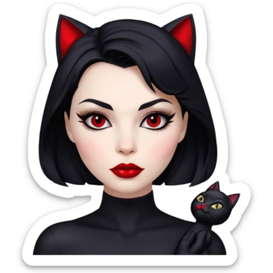 Cat woman  black eyes with black eyeliner dark hair big lips  sticker
