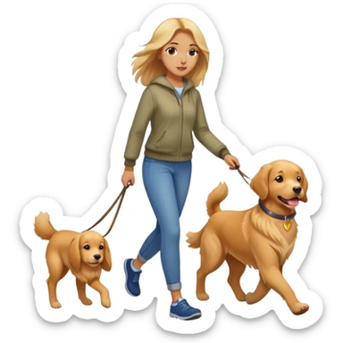 Beautiful girl walking a golden retriever dog sticker