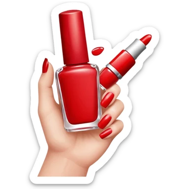 hand with painted nails and nail polish bottle sticker