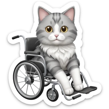grey and white cat in a cat mobility wheelchair sticker