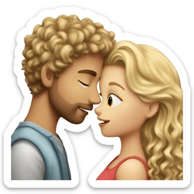 blonde girl kisses curly brown haired guy sticker