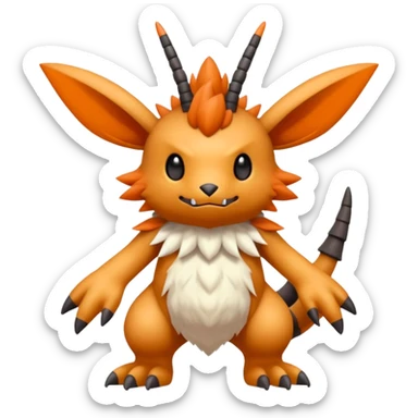 randomly-colored furry edgy kawaii Fakémon-Pokémon-Scalie-Digimon-creature (full body) with antennas and long segmented body sticker