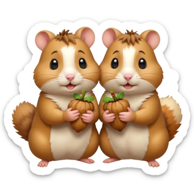 cartoon-style hamster sharing acorns with other cartoon-style hamsters sticker