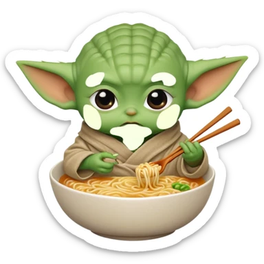 Baby yoda eating ramen noodles, pouty-ish eyes sticker