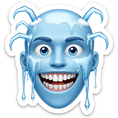 Blue face with chattering teeth, icicles hanging from face, freezing cold expression sticker