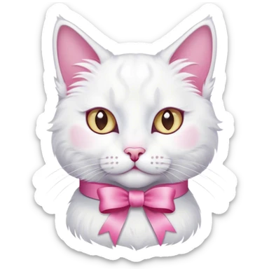 White cat with pink ribbon on her ear sticker