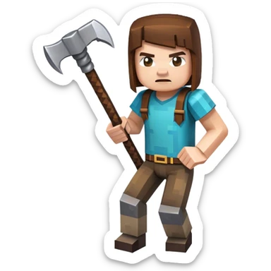 minecraft skin fighting with pickaxe sticker