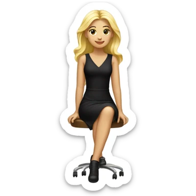 full body blonde girl sitting in black dress sticker
