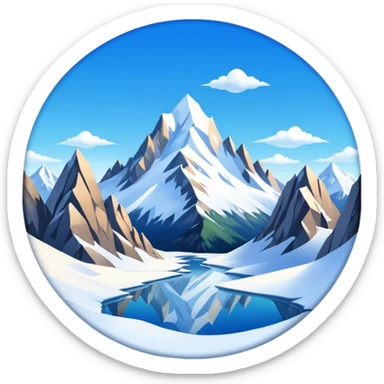 a snowy mountain landscape with steep peaks and a clear sky, fish eye lens effect sticker