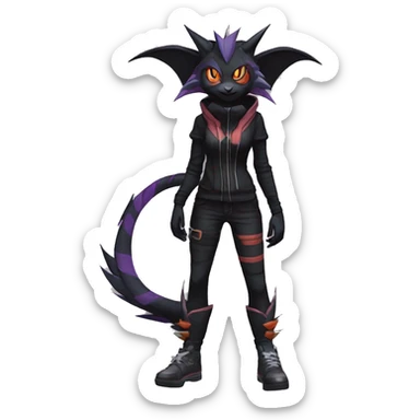 Cool Anthro Black Noivern-Quiana-Litten-Pokémon with edgy stripes hoodie spiked collar punk Full Body sticker