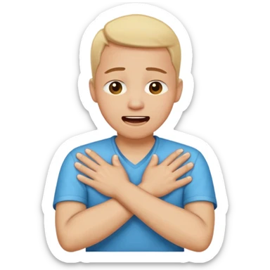 person holding neck crossed hands crying laughing  sticker