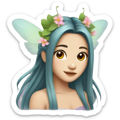 fairy asian long hair with flower wings sticker