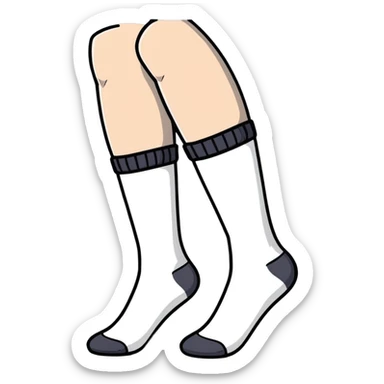 pair of feet wearing white cotton socks seen from below showing the textured soles sticker