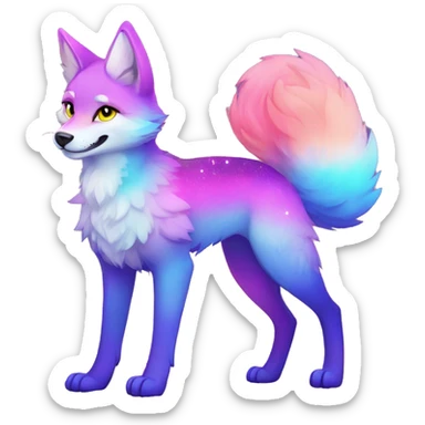 Colorful gradient-Sparkle-fox-wolf-cat-nebula-fursona full body sticker