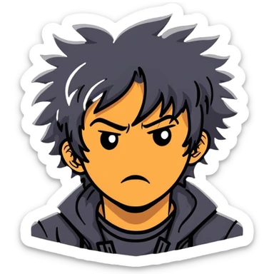 Wild artist with messy hair and dramatic expression, chaotic creative energy, surrounded by intense hellish artwork sticker