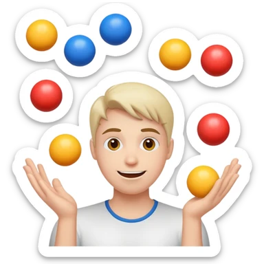 person juggling happy face, sad face, and neutral face balls equally sticker
